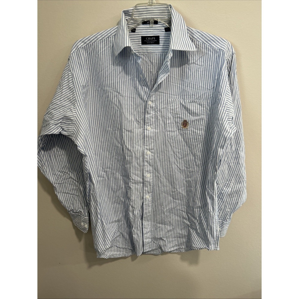vintage chaps ralph lauren 16 34/35 Blue White Pinstripe Shirt